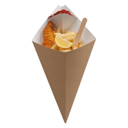 500 x Lined Kraft Paperboard Cornets with Dip Corner-Large
