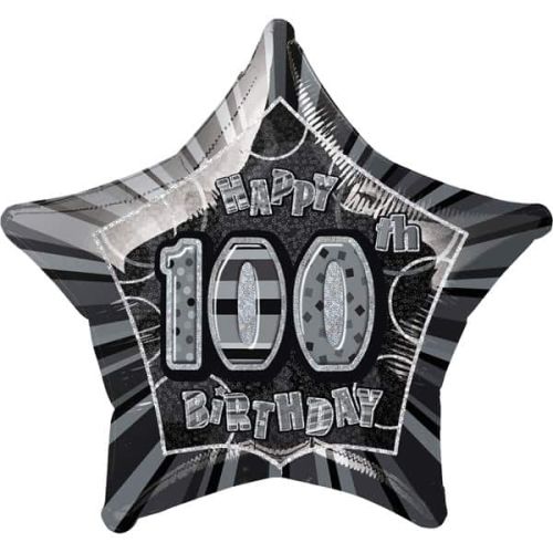 Black and Silver Glitz 100th Foil Balloon