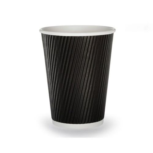 500 x Black 12oz Ripple Triple Wall Hot Drink Cups