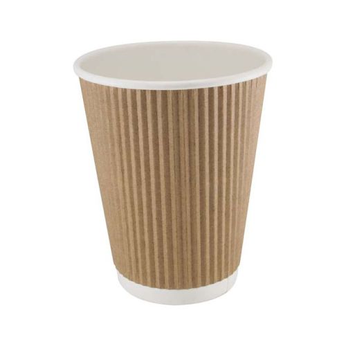 25 x Kraft Brown 12oz Ripple Triple Wall Hot Drink Cups