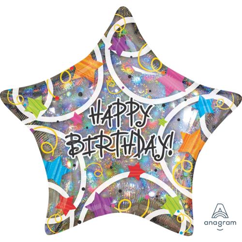 Happy Birthday Stars Holographic Foil Balloon