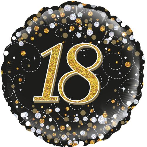 Black & Gold Sparkling Fizz 18th Foil Balloon