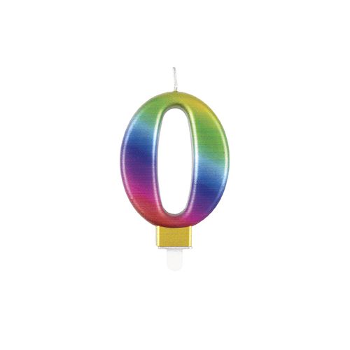 Metallic Rainbow Ombre Number 0 Candle