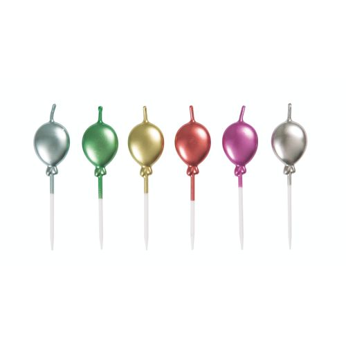 6 x Metallic Balloon Candle Picks 