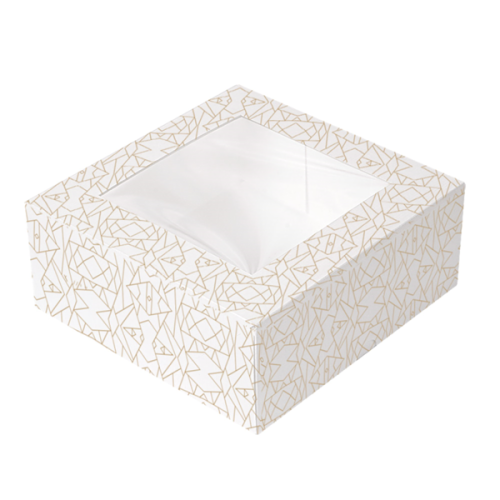 50 x Square 7 x 7 x 3" Gold Printed Windowed Cake Boxes