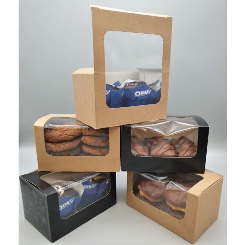 25 x Small Windowed Bakery Box - Black or Kraft