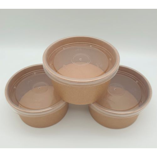 50 x 7oz Kraft Brown Paper Food Tubs & Flat Lids