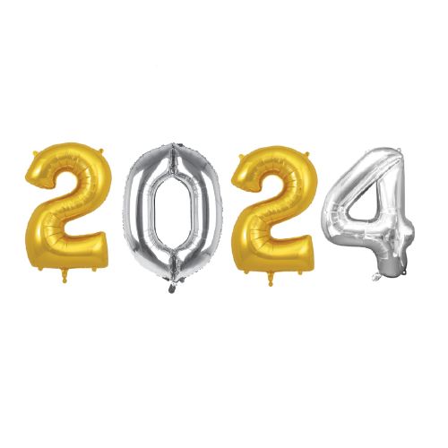 Gold and Silver 34" 2024 Balloons For New Year 