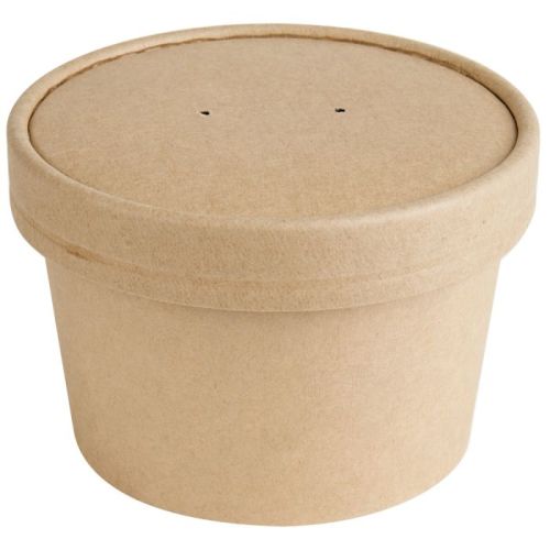 500 x 6oz Kraft Brown Paper Food Tubs With Card Lids Available