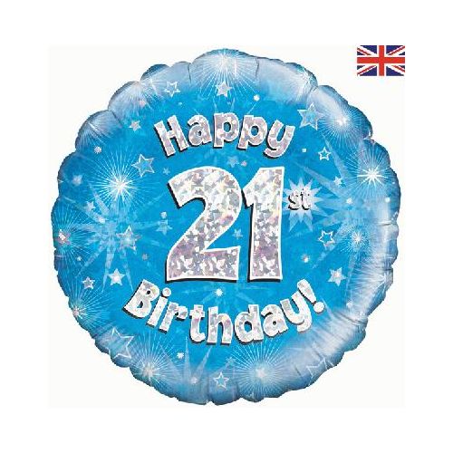 Blue Holographic 21st Birthday Foil Balloon