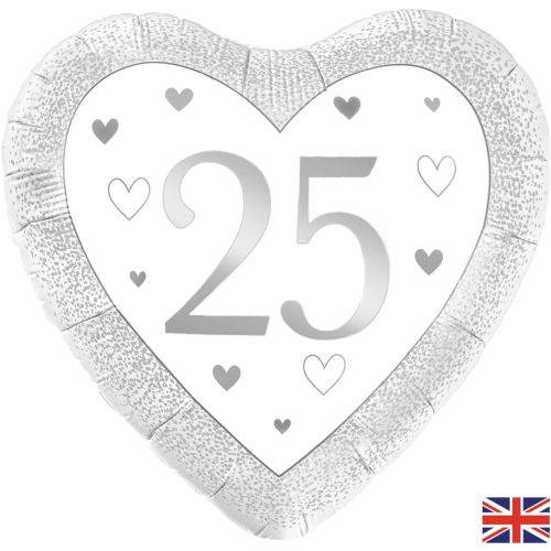 Silver 25th Anniversary Heart Standard Foil Balloon