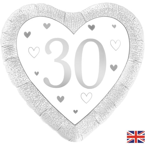 Silver 30th Anniversary Heart Standard Foil Balloon