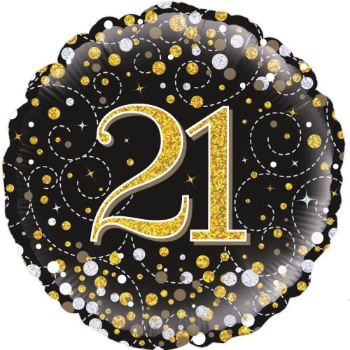 Black & Gold Sparkling Fizz 21st Foil Balloon