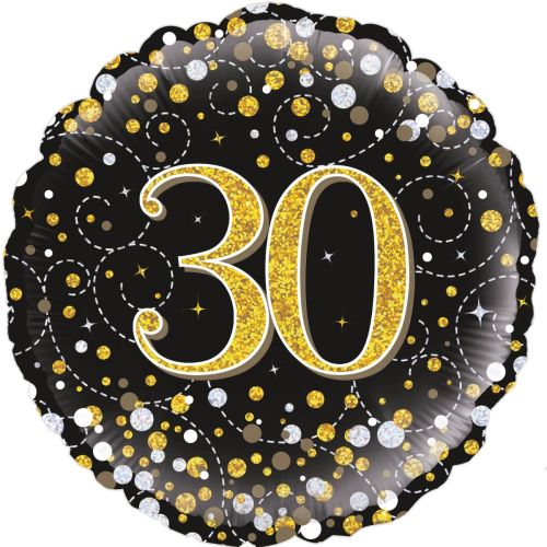 Black & Gold Sparkling Fizz  30th Foil Balloon