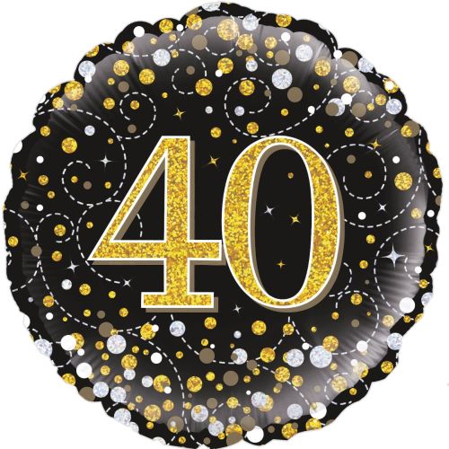 Black & Gold Sparkling Fizz 40th Foil Balloon