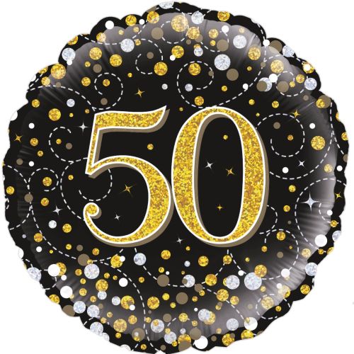 Black & Gold Sparkling Fizz 50th Foil Balloon