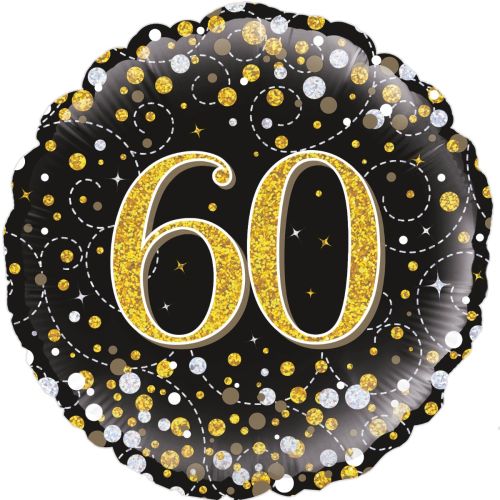 Black & Gold Sparkling Fizz 60th Foil Balloon