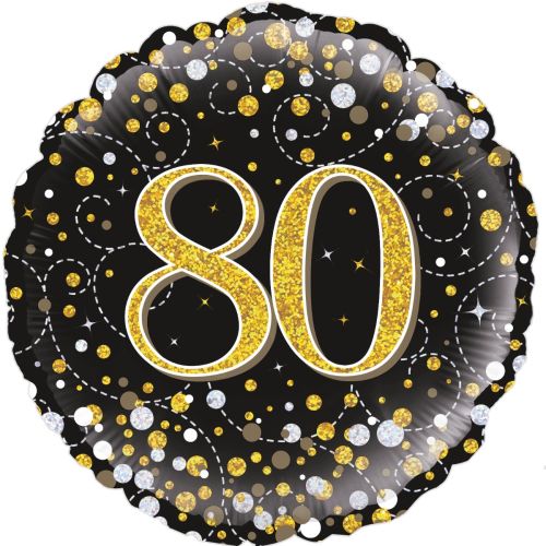 Black & Gold Sparkling Fizz 80th Foil Balloon