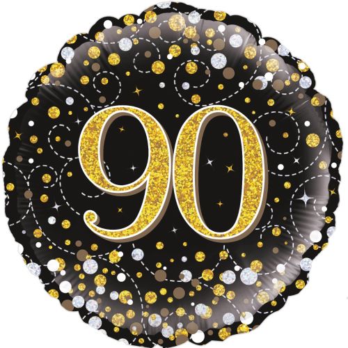 Black & Gold Sparkling Fizz 90th Foil Balloon