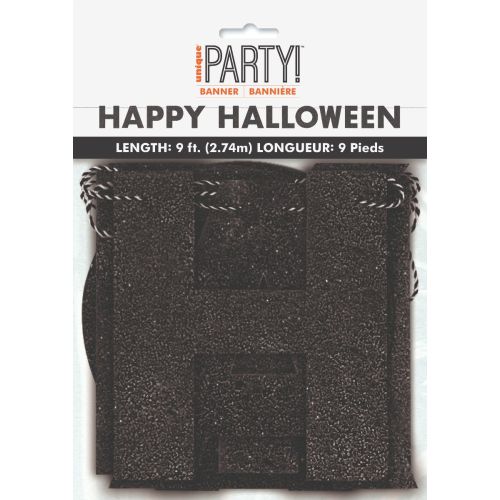 Black Glitter Happy Halloween Letter Banner