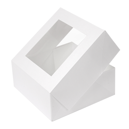 50 x Square 7 x 7 x 3" White Windowed Cake Boxes