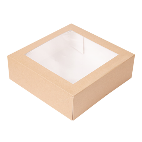 50 x Square 9 x 9 x 3" Kraft Brown Windowed Cake Boxes