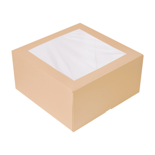 50 x Square 9 x 9 x 4.5" Kraft Brown Windowed Cake Boxes