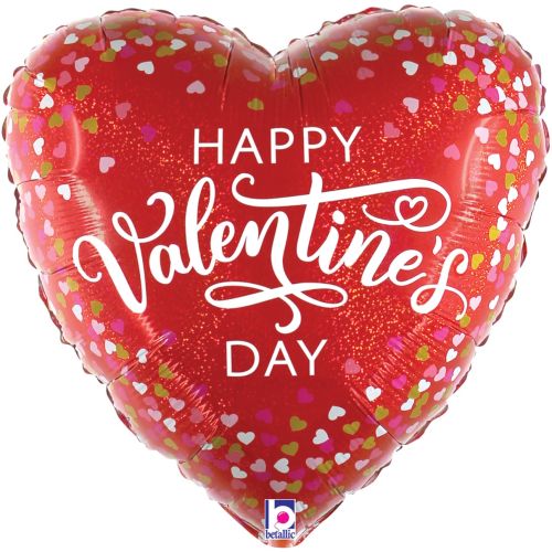 Valentine Confetti Hearts Standard Foil Balloon