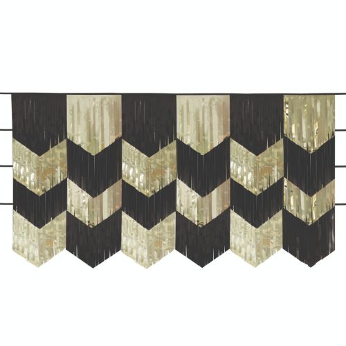 Black & Gold Scallop Fringe Backdrop Kit