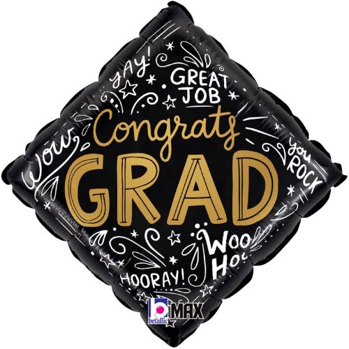 Congrats Grad Black & Gold Messages Standard Foil Balloon