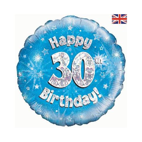 Blue Holographic 30th Birthday Foil Balloon 
