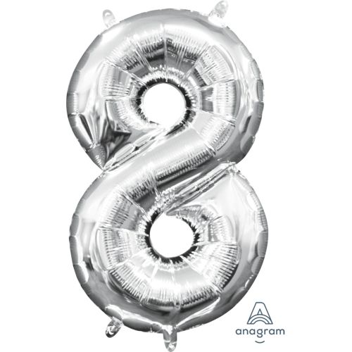 16" Silver Air Fill Number 8 Balloons