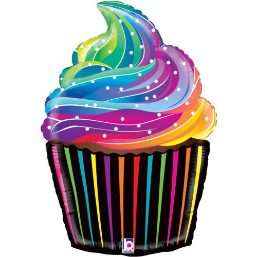 Black And Rainbow Cupcake Foil Balloon