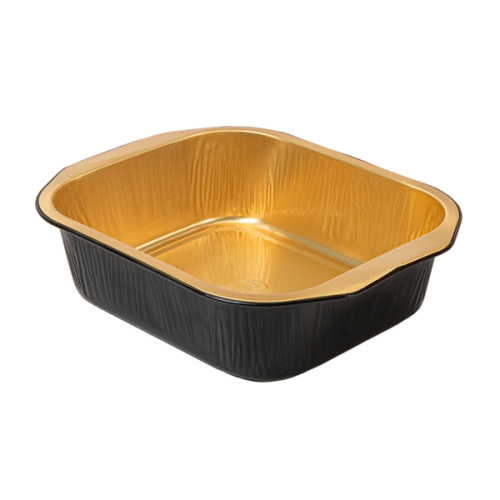 50 x Gold and Black Foil Containers & PET Lids 15.7 x 12.4 x 4cm