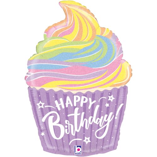 Pastel Birthday Cupcake Holographic Foil Balloon