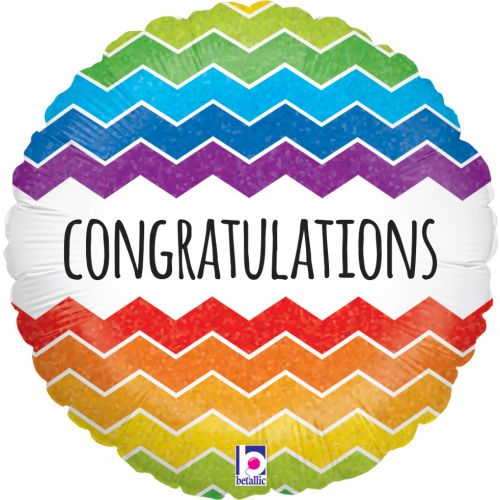 Holographic Rainbow Chevron Congratulations Foil Balloon