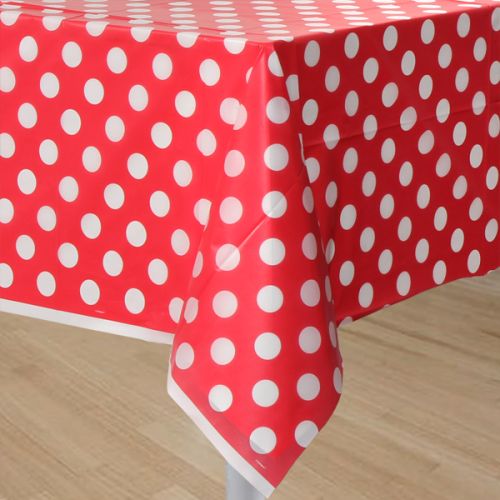 Red Polka Dot Rectangular Plastic Tablecover