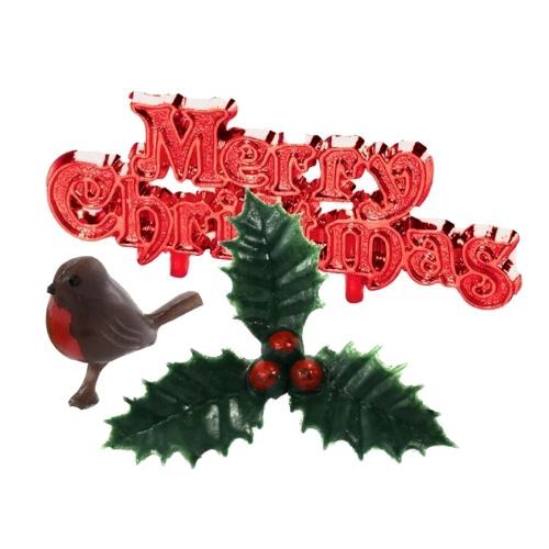 3 Piece Red Yule Log Cake Decoration Kit