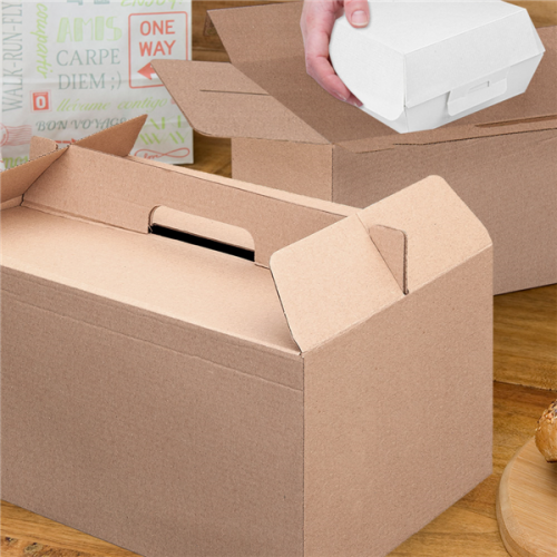 25 x Large Kraft Corrugated Takeaway Food Carry Handle Boxes