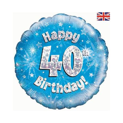 Blue Holographic 40th Birthday Foil Balloon 