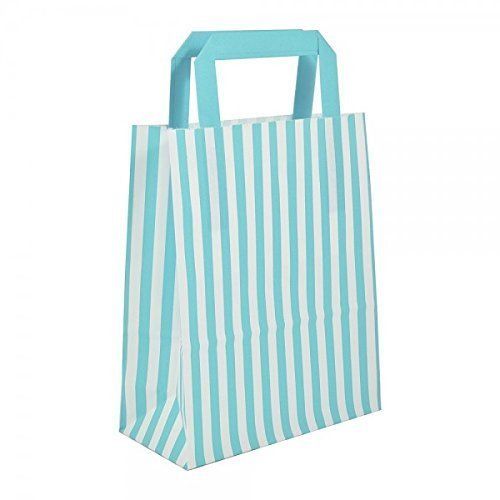 50 x Small Blue Striped Tape Handle Paper Carrier Bags