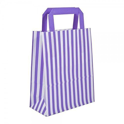 50 x Small Purple Striped Tape Handle Paper Carrier Bags