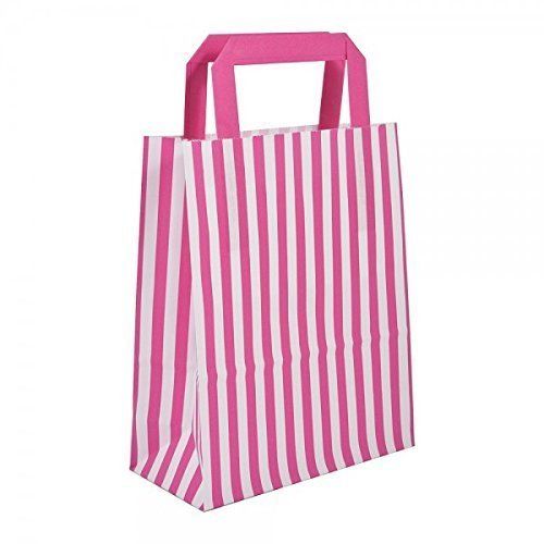 50 x Small Pink Striped Tape Handle Paper Carrier Bags