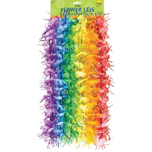 6 x Rainbow Tinsel Hawaiian Leis