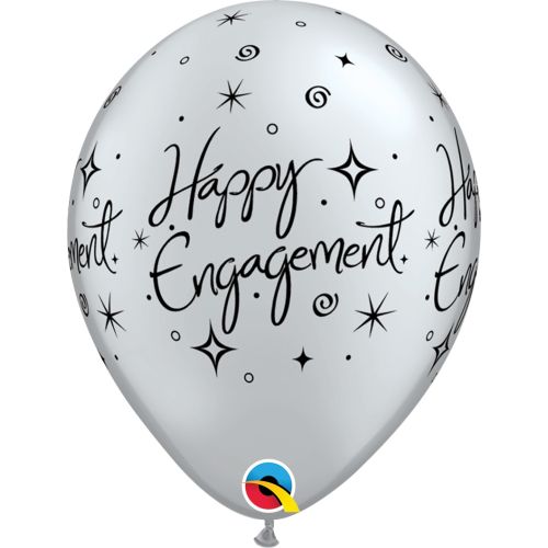 6 x Silver Happy Engagement Latex Balloons Pack