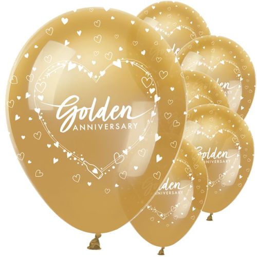 6 x Golden Anniversary Pearlescent Latex Balloons