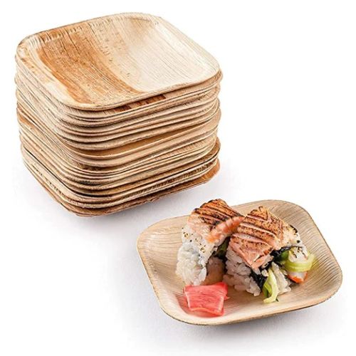 25 x Square 4" Biodegradable Palm Leaf Plates 