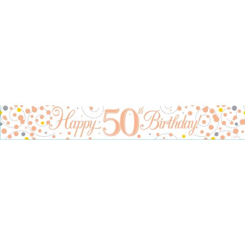 Rose Gold Sparkling Fizz Age 50 Foil Banner