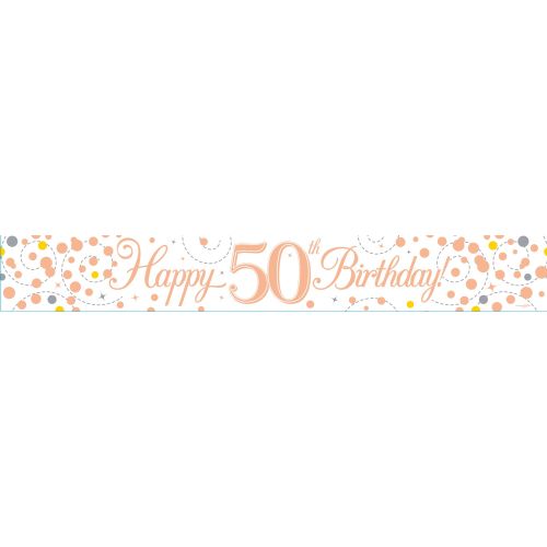 Rose Gold Sparkling Fizz Age 50 Foil Banner