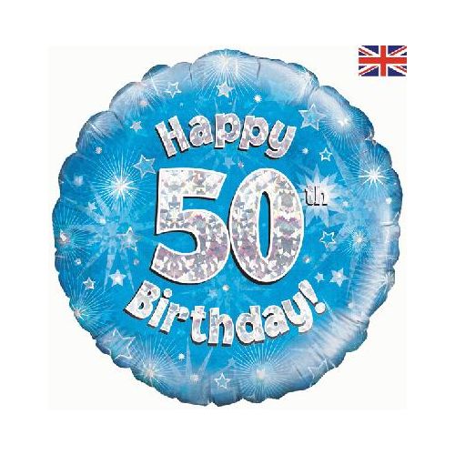Blue Holographic 50th Birthday Foil Balloon